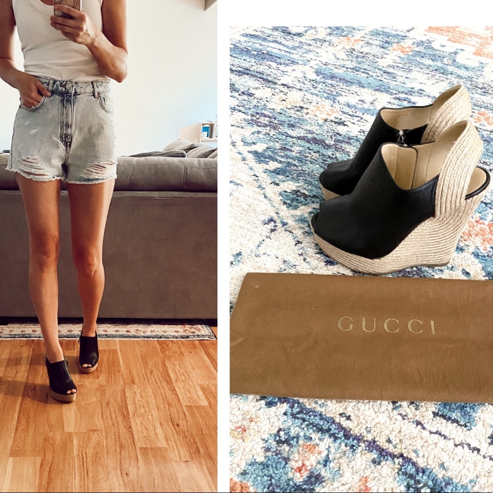 Gucci leather platform espadrille sandals 37